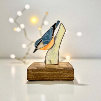 Glass Nuthatch on Wood - Dragonfly Glass Art_Just Makers