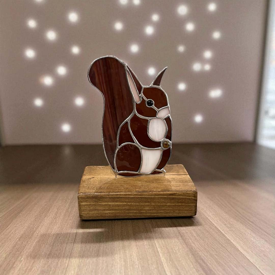 Glass Squirrel on Wood - Dragonfly Glass Art_Just Makers