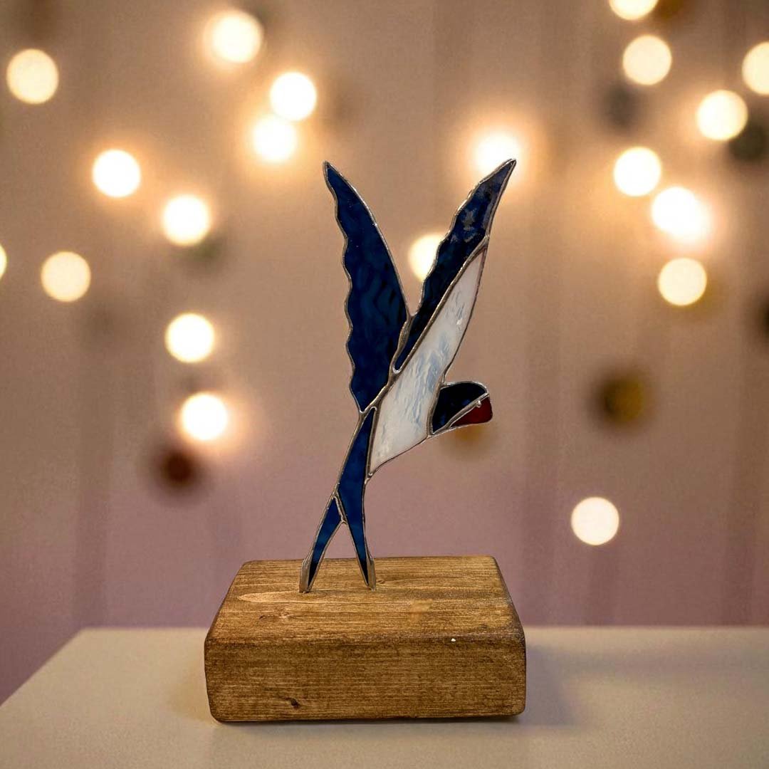 Glass Swallow on Wood - Dragonfly Glass Art - Just Makers Dragonfly Glass Art