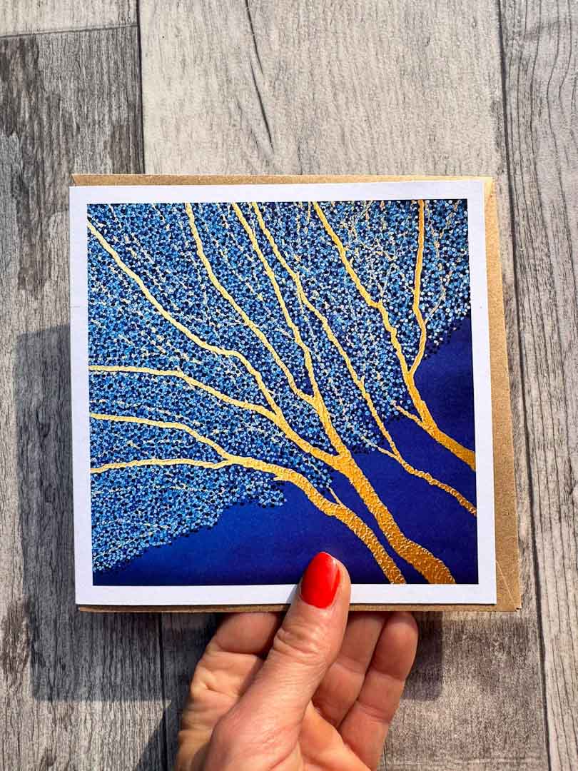 Golden Tree Square Greeting Card - Sarah Jane Nicholls_Just Makers