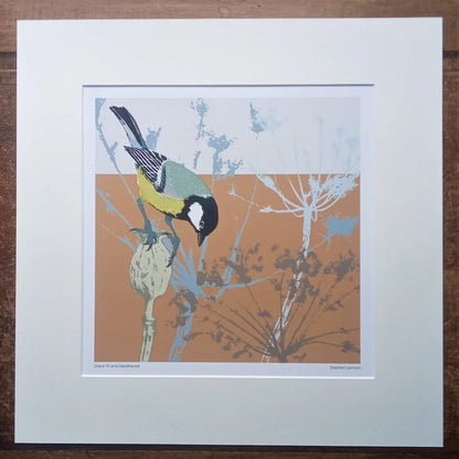 Great tit and seedheads print by umbellifer_just makers