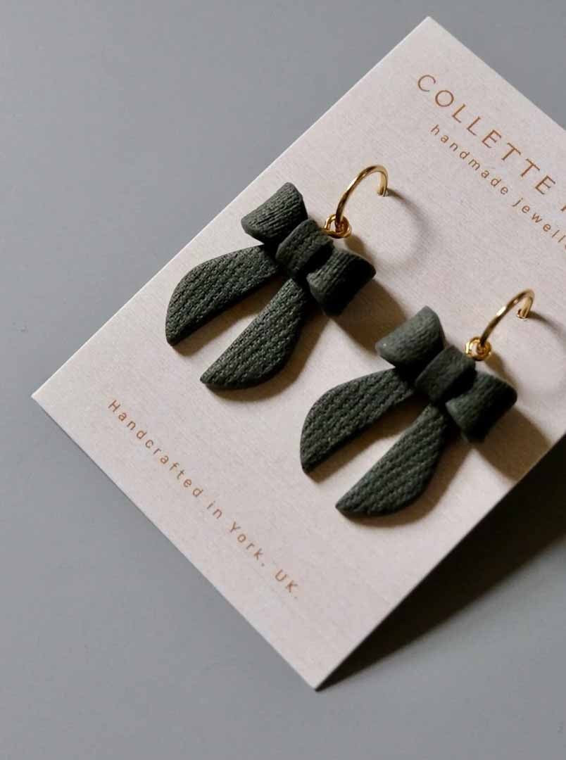 Green Bow Dangle Earrings - CH Handmade - Just Makers CH Handmade