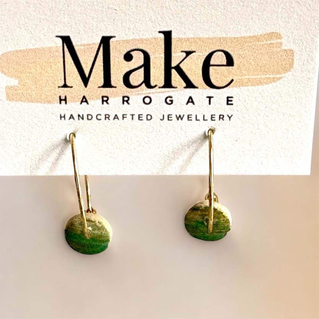 Hand-Painted Green Button Dot Hoop Earrings - Make Harrogate_Just Makers