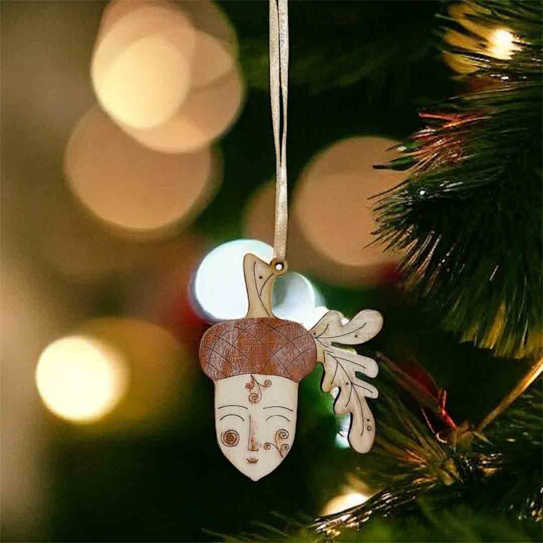 Hand Painted Acorn Wooden Decoration - Natty Deco_Just Makers