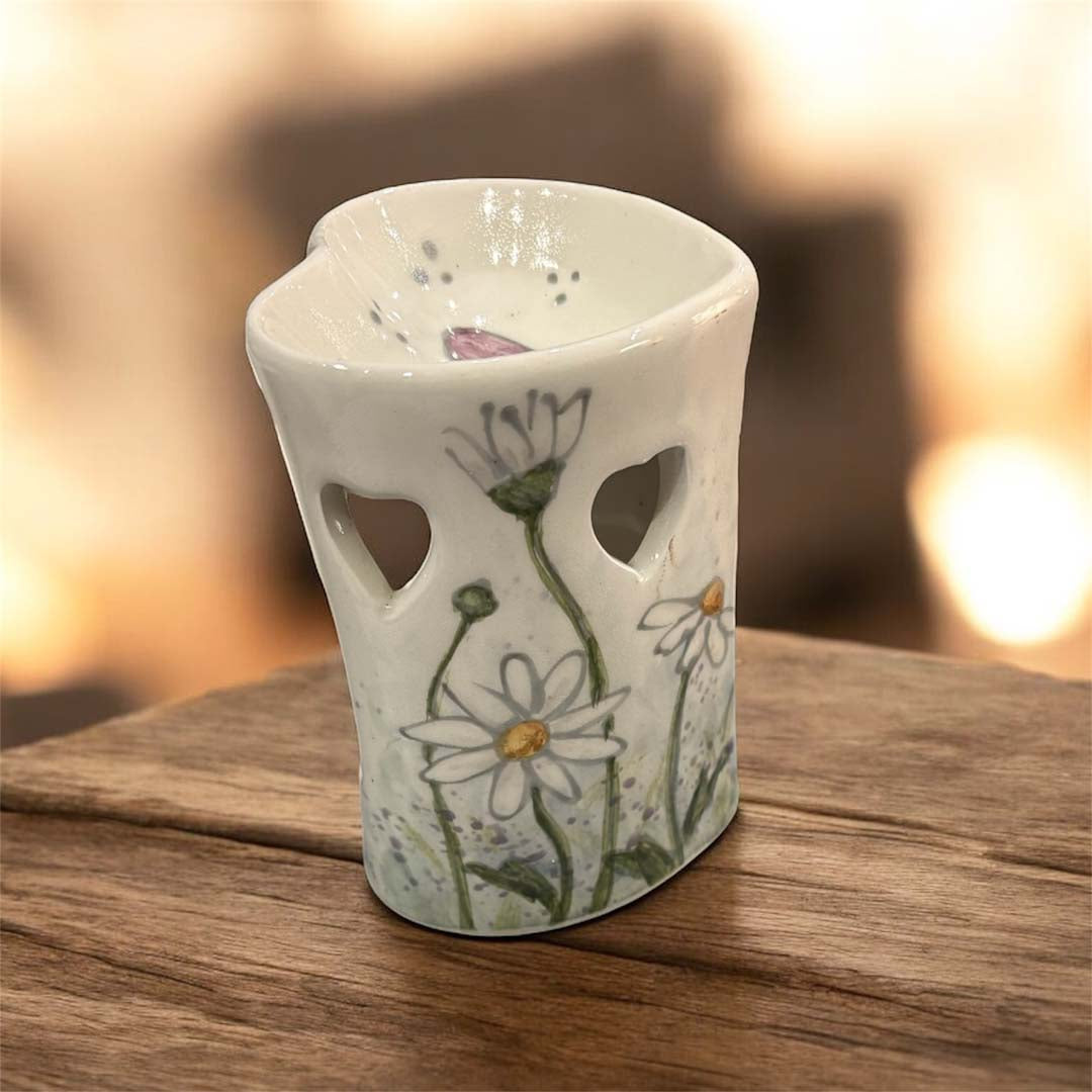 Hand Painted Bee and Daisy Heart-Shaped Oil or Wax Burner - Jenny Blue Art_Just Makers