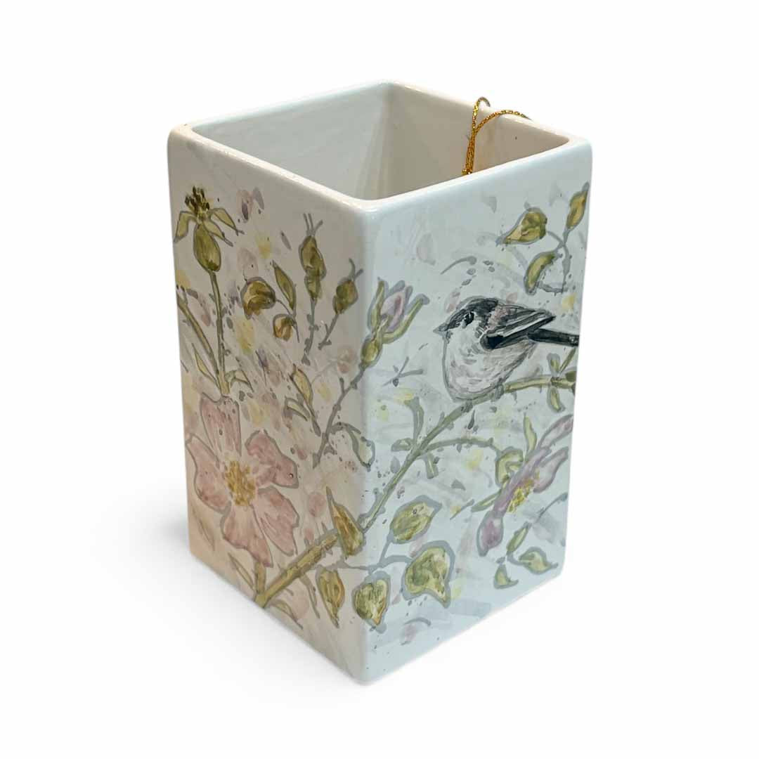 Hand Painted Bird in Blossom Vase - Jenny Blue Art_Just Makers