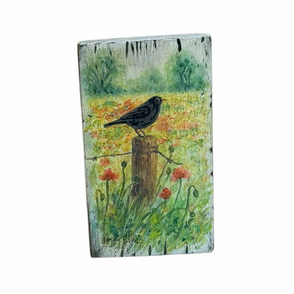 Hand Painted Blackbird Wooden Tile - Jenny Blue Art_Just Makers