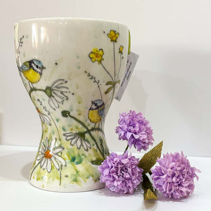 Hand Painted Blue Tit Meadow Vase - Jenny Blue Art_Just Makers