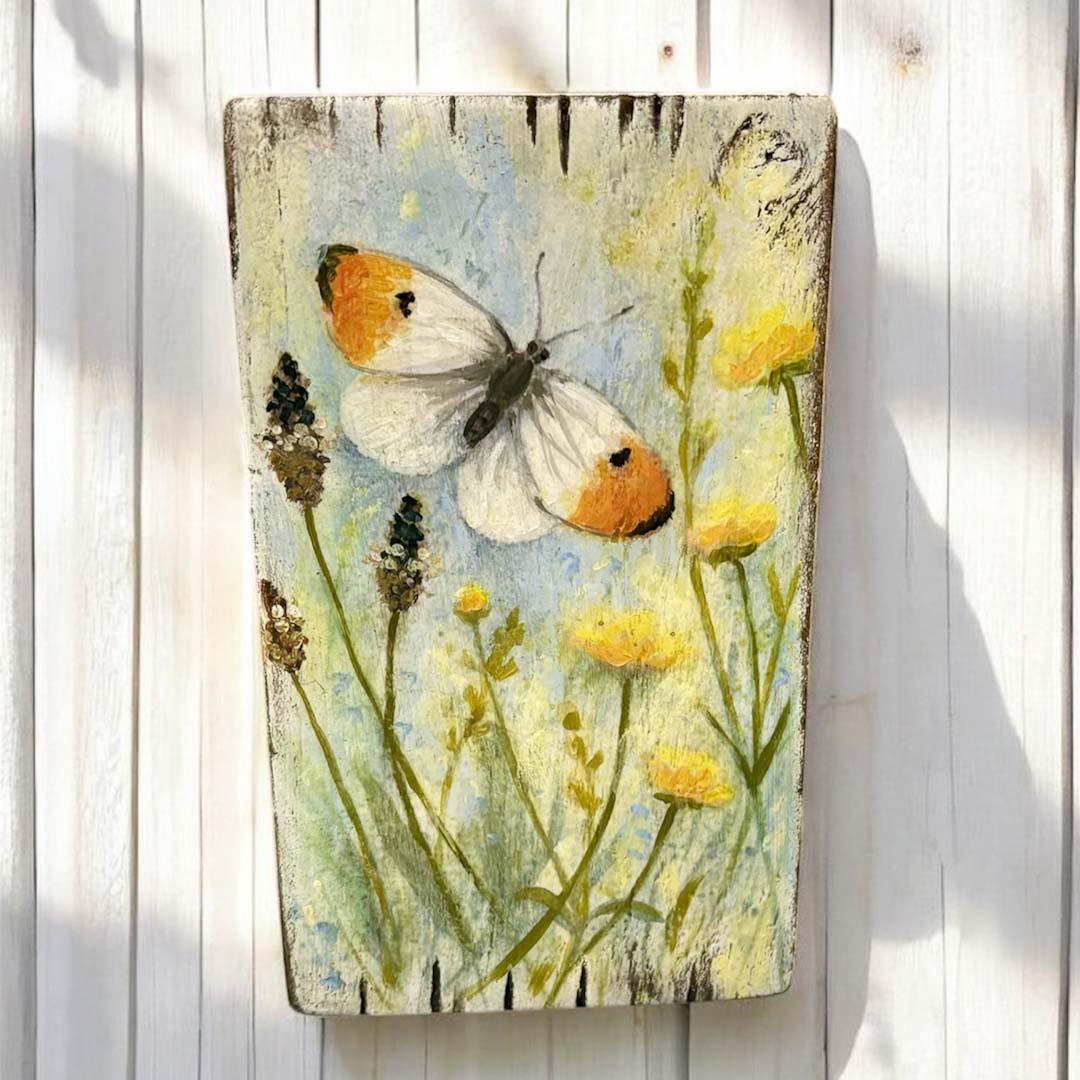 Hand Painted Butterfly Wooden Tile - Jenny Blue Art_Just Makers
