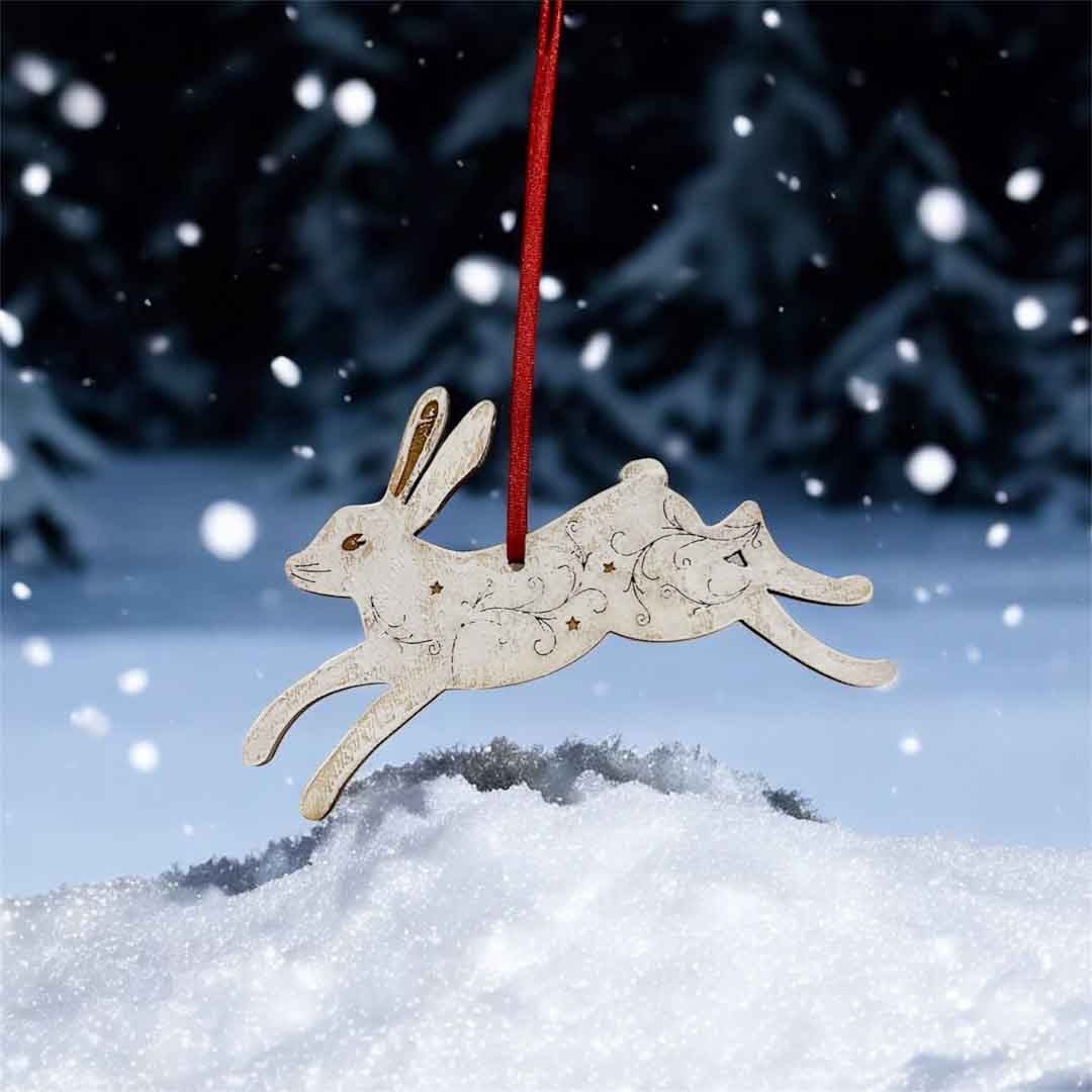 Hand Painted Christmas Hare Wooden Decoration - Natty Deco_Just Makers