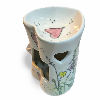 Hand Painted Floral Heart-Shaped Oil or Wax Burner - Jenny Blue Art_Just Makers