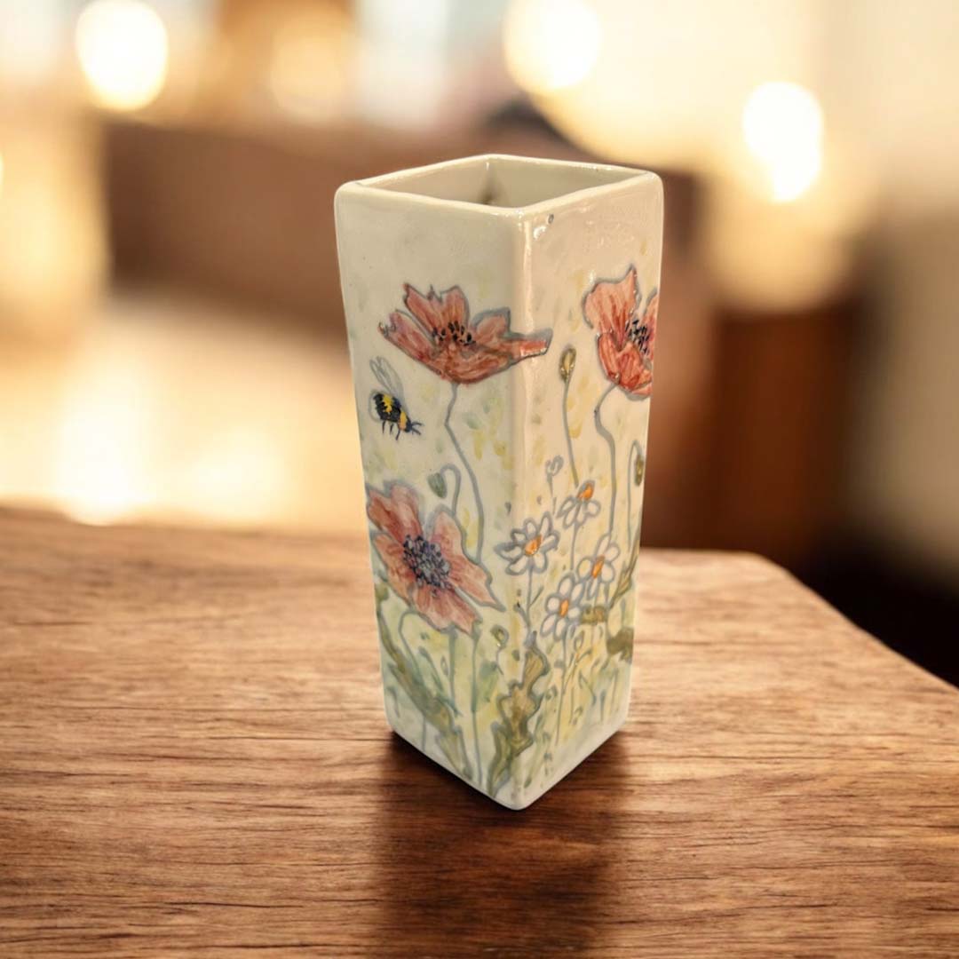 Hand Painted Flower Meadow Tube Vase - Jenny Blue Art_Just Makers