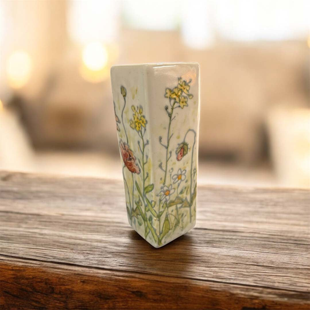 Hand Painted Flower Meadow Tube Vase - Jenny Blue Art_Just Makers