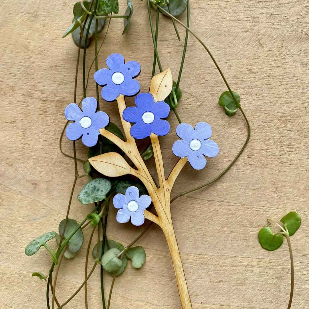 Hand Painted Forget-Me-Not Blue Stem - Natty Deco_Just Makers