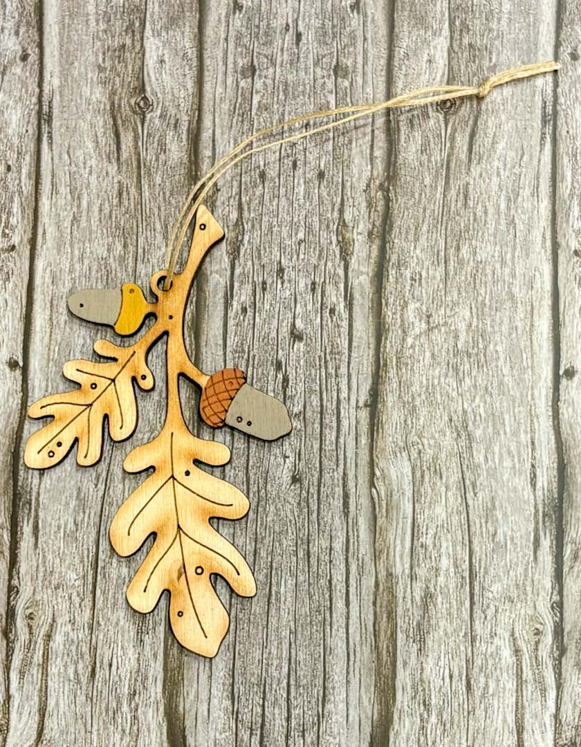 Hand Painted Hanging Oak Leaf and Acorn Decoration - Natty Deco_Just Makers