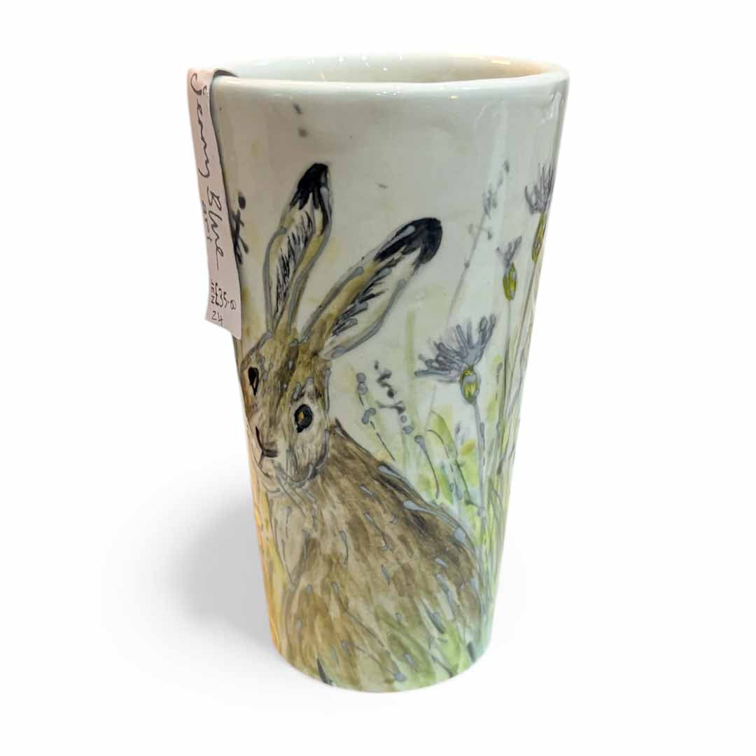 Hand Painted Hare in Meadow Vase - Jenny Blue Art_Just Makers