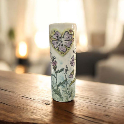 Hand Painted Heart Flower Meadow Tube Vase - Jenny Blue Art_Just Makers
