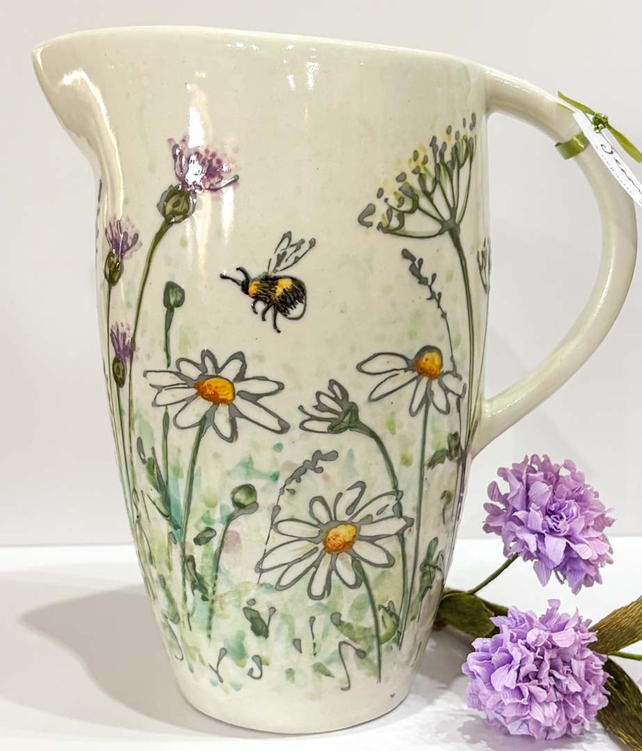 Hand Painted Large Daisy Meadow Jug - Jenny Blue Art_Just Makers