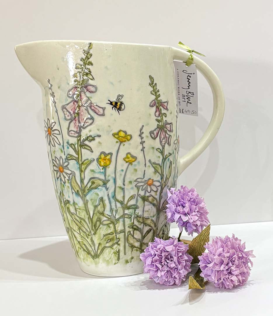 Hand Painted Large Daisy and Bee Jug - Jenny Blue Art_Just Makers