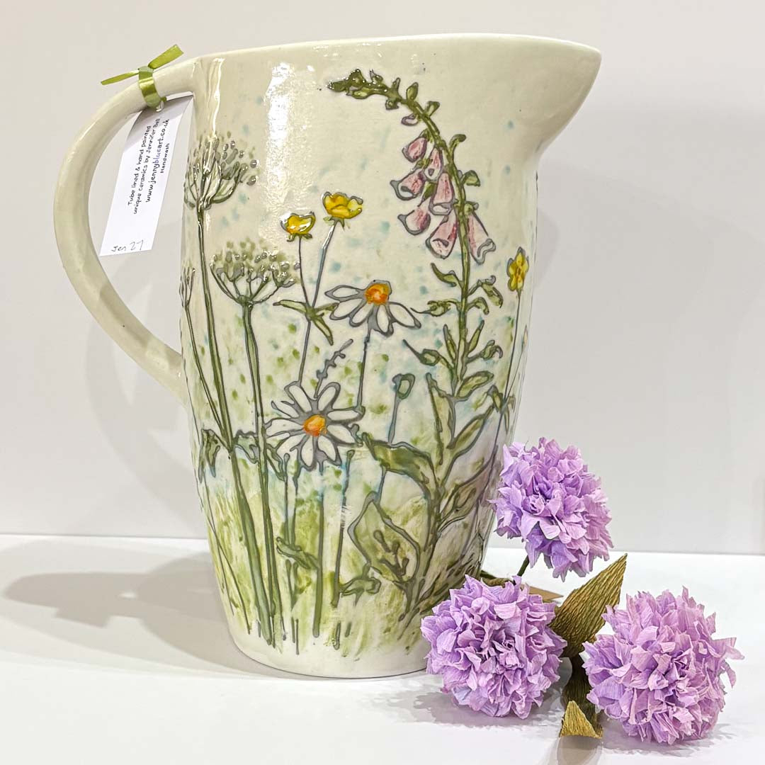 Hand Painted Large Daisy and Bee Jug - Jenny Blue Art_Just Makers