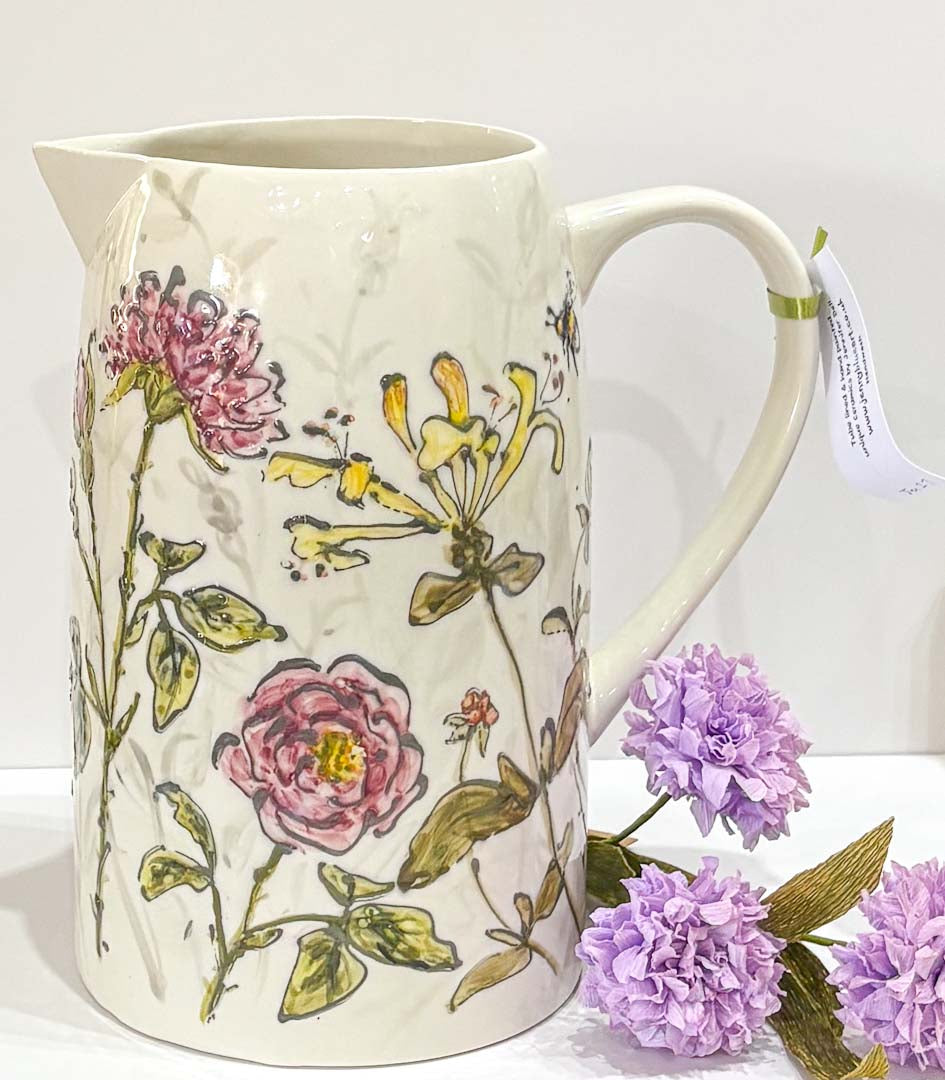 Hand Painted Large Floral Jug - Jenny Blue Art_Just Makers