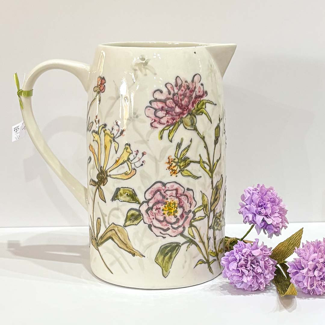 Hand Painted Large Floral Jug - Jenny Blue Art_Just Makers