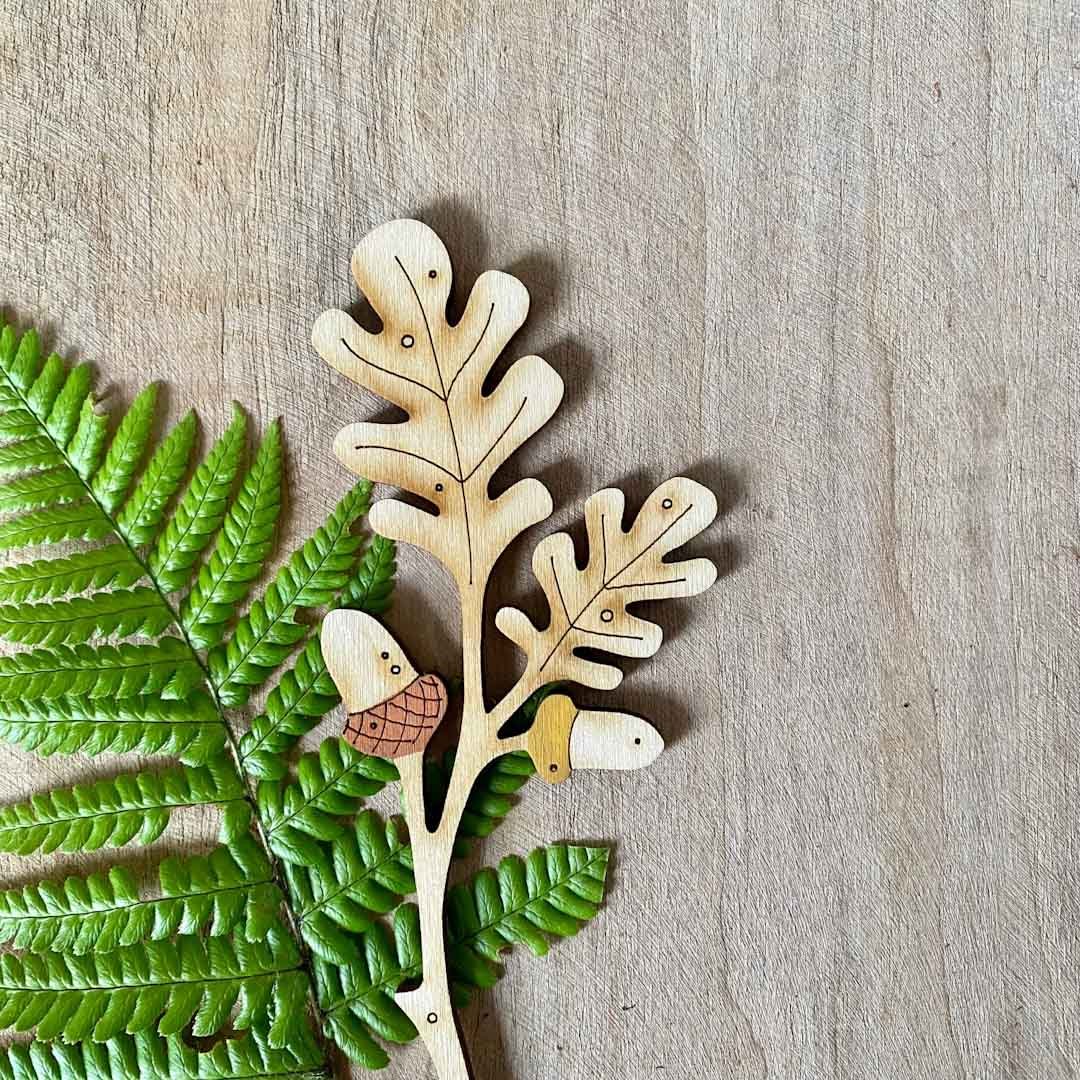 Hand Painted Oak Leaf and Acorn Stem - Natty Deco - Just Makers Natty Deco