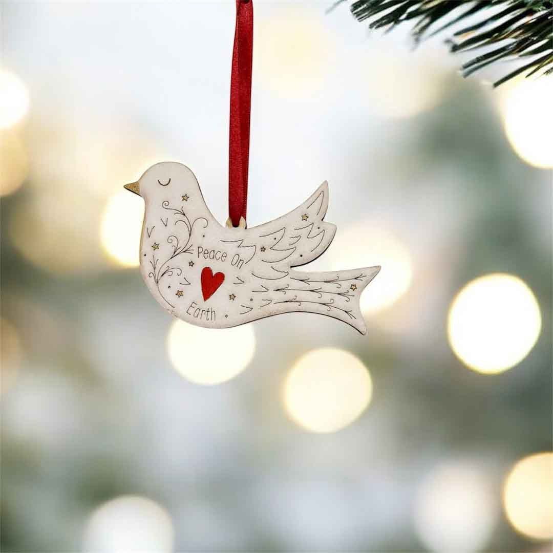 Hand Painted Peace Dove Wooden Decoration - Natty Deco_Just Makers