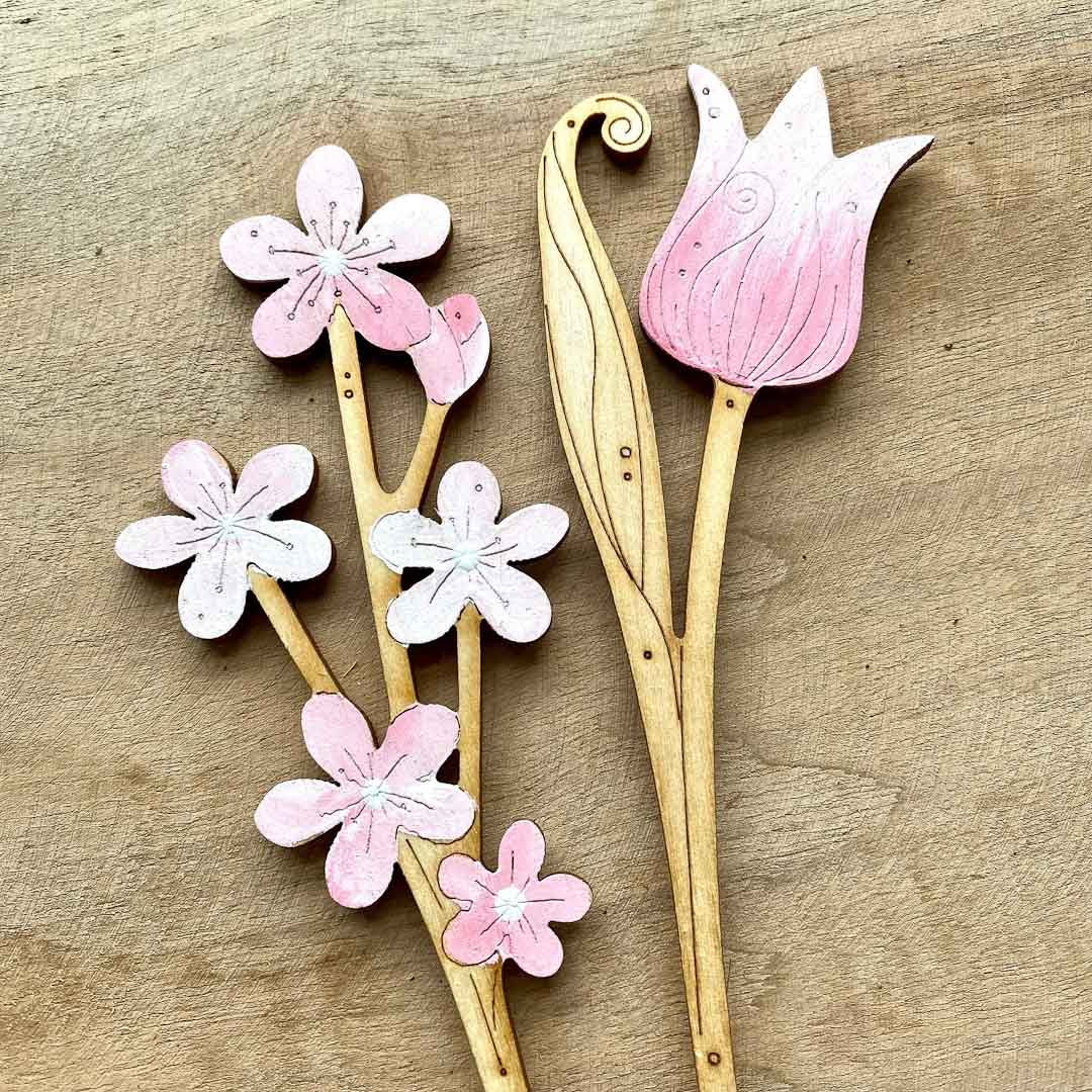Hand Painted Pink Blossom Stem - Natty Deco