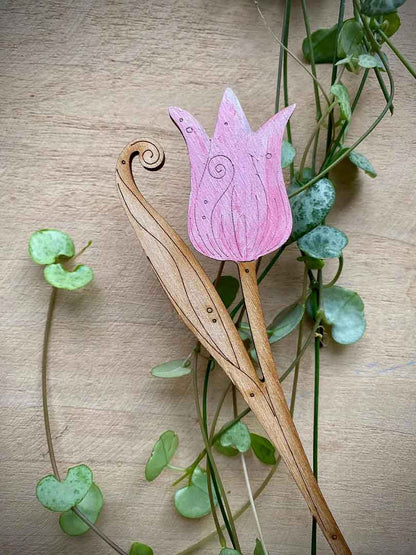 Hand Painted Pink Tulip Stem - Natty Deco_Just Makers