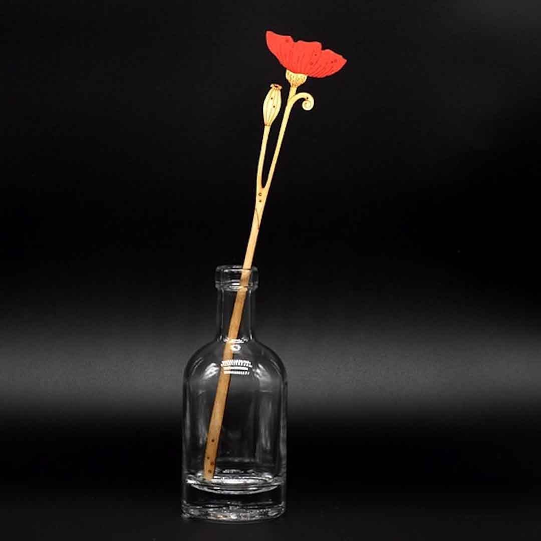 Hand Painted Poppy Flower Stem - Natty Deco - Just Makers Natty Deco