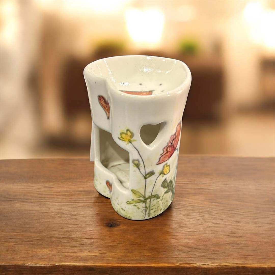Hand Painted Poppy Heart-Shaped Oil or Wax Burner - Jenny Blue Art_Just Makers
