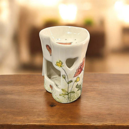 Hand Painted Poppy Heart-Shaped Oil or Wax Burner - Jenny Blue Art_Just Makers