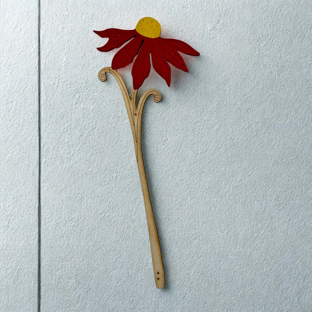 Hand Painted Red Echinacea Flower Stem - Natty Deco_Just Makers