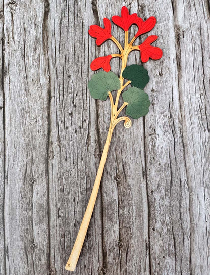 Hand Painted Red Flower Stem - Natty Deco_Just Makers