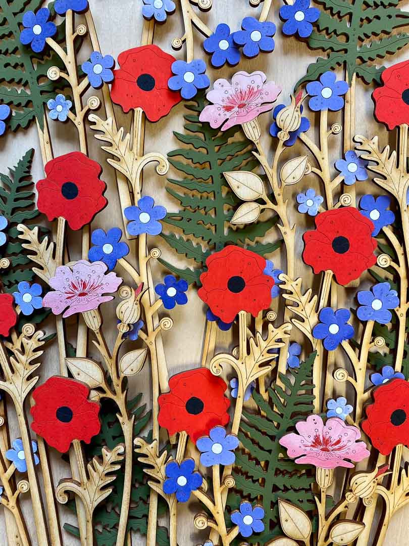 Hand Painted Red Poppy Flower Stem - Natty Deco_Just Makers
