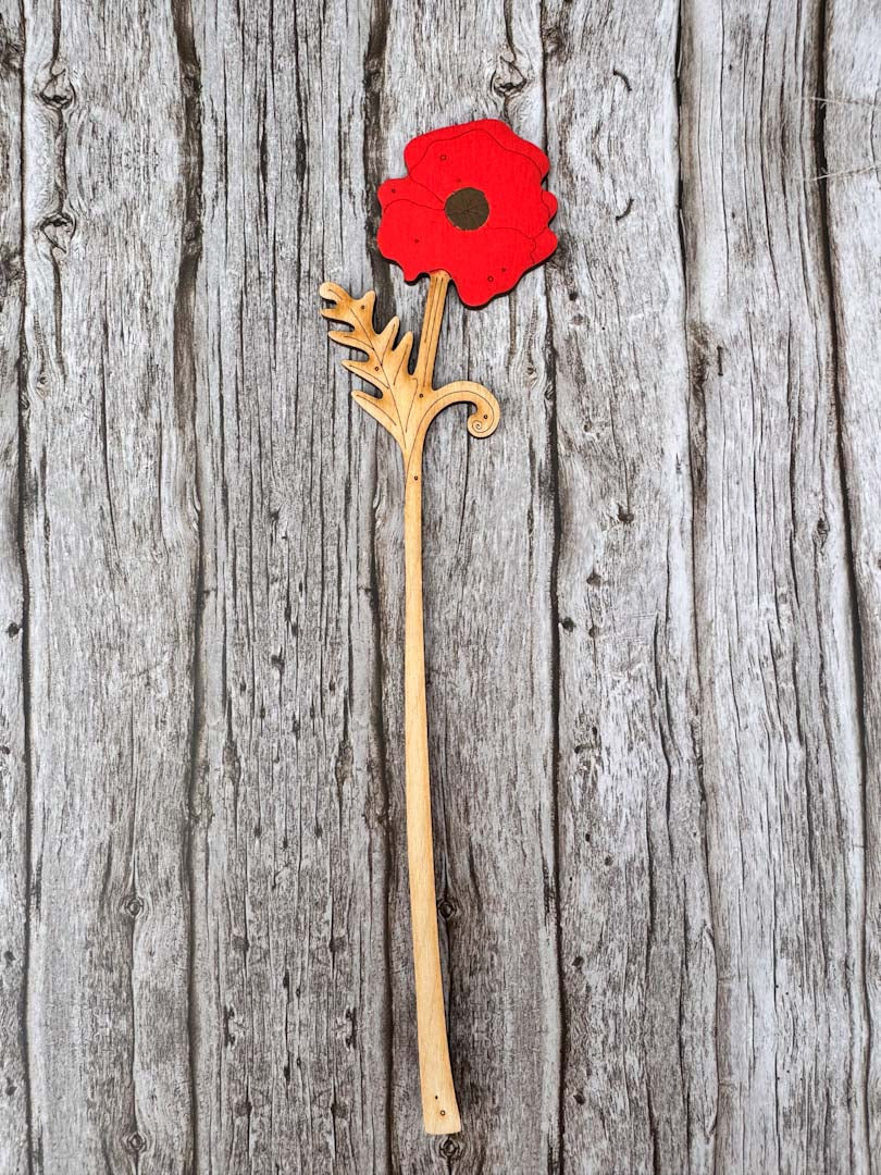 Hand Painted Red Poppy Flower Stem - Natty Deco_Just Makers