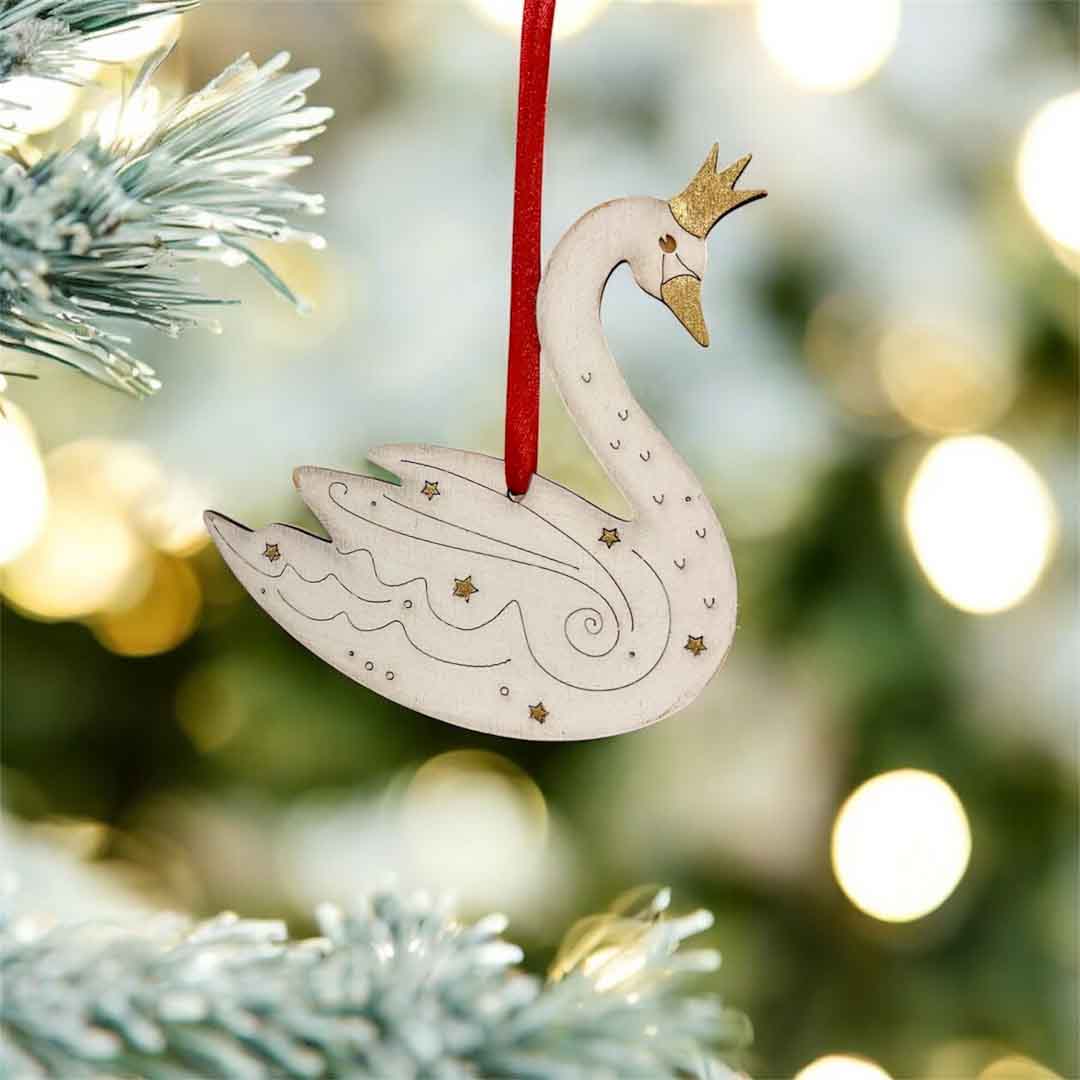 Hand Painted Swan Wooden Decoration - Natty Deco_Just Makers