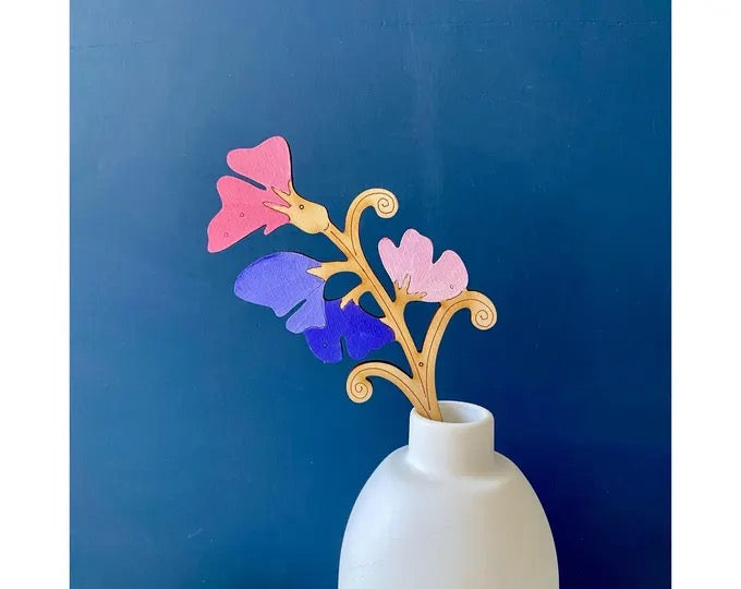 Hand Painted Sweet Pea Flower Stem - Natty Deco_Just Makers