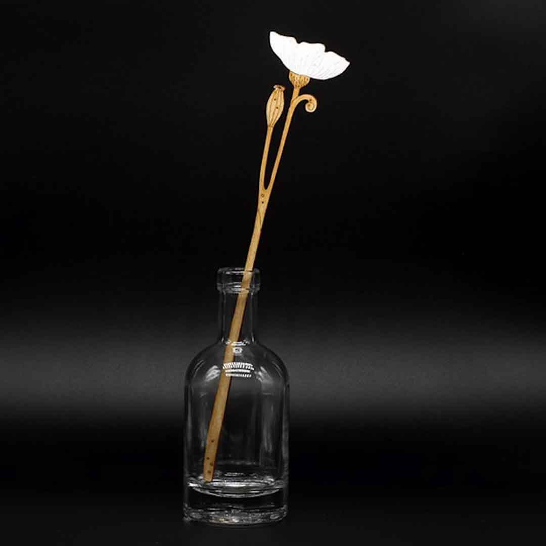 Hand Painted White Poppy Flower Stem - Natty Deco_Just Makers