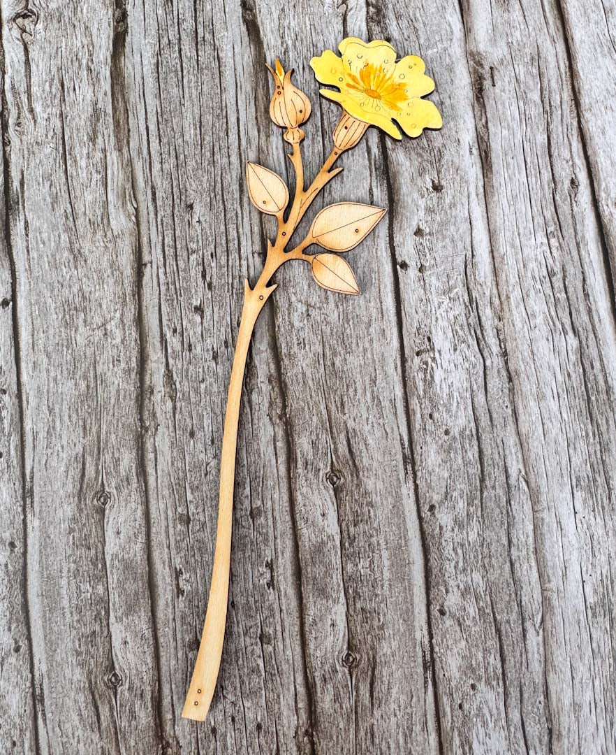 Hand Painted Wild Yellow Rose Stem - Natty Deco_Just Makers
