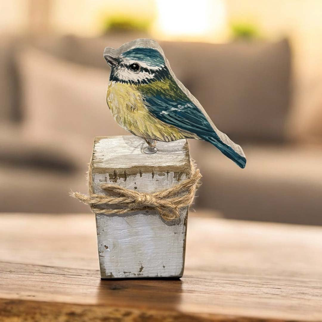 Hand Painted Wooden Blue Tit on Stand - Jenny Blue Art_Just Makers