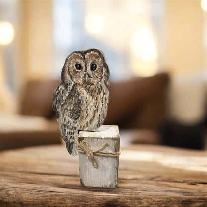 Hand Painted Wooden Owl on Stand - Jenny Blue Art_Just Makers