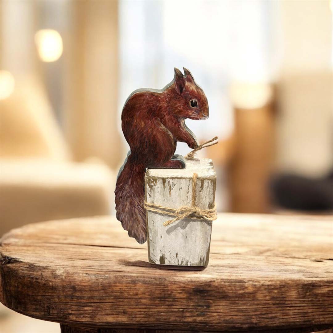 Hand Painted Wooden Squirrel on Stand - Jenny Blue Art_Just Makers