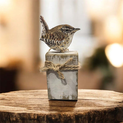 Hand Painted Wooden Wren on Stand - Jenny Blue Art_Just Makers