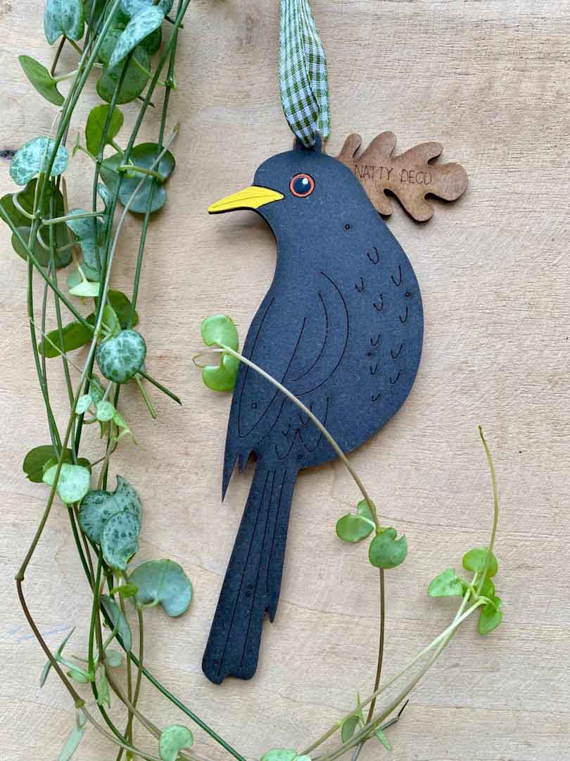 Handpainted Blackbird Decoration by Natty Deco_Just Makers