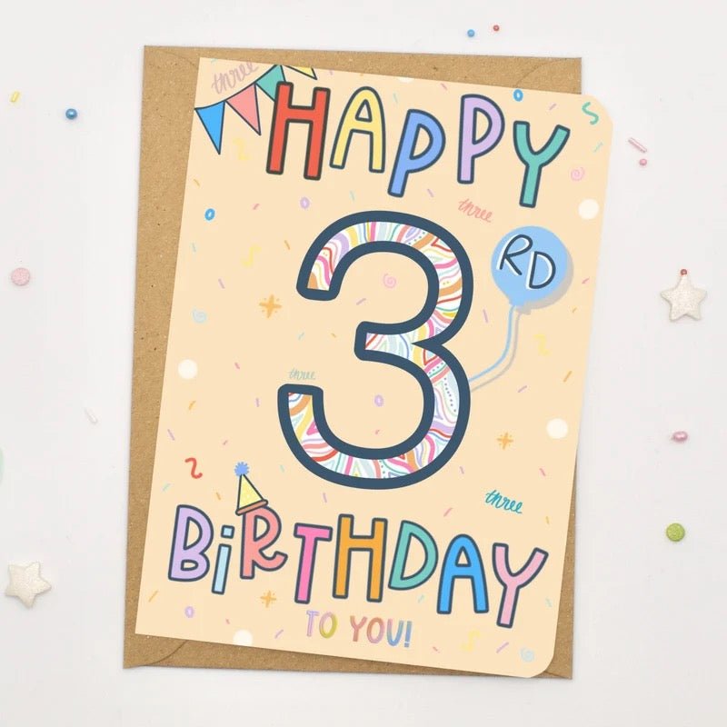 Happy 3rd Birthday Card - Scribble &amp; Print Co - Just Makers Rachel of Scribble &amp; Print Co