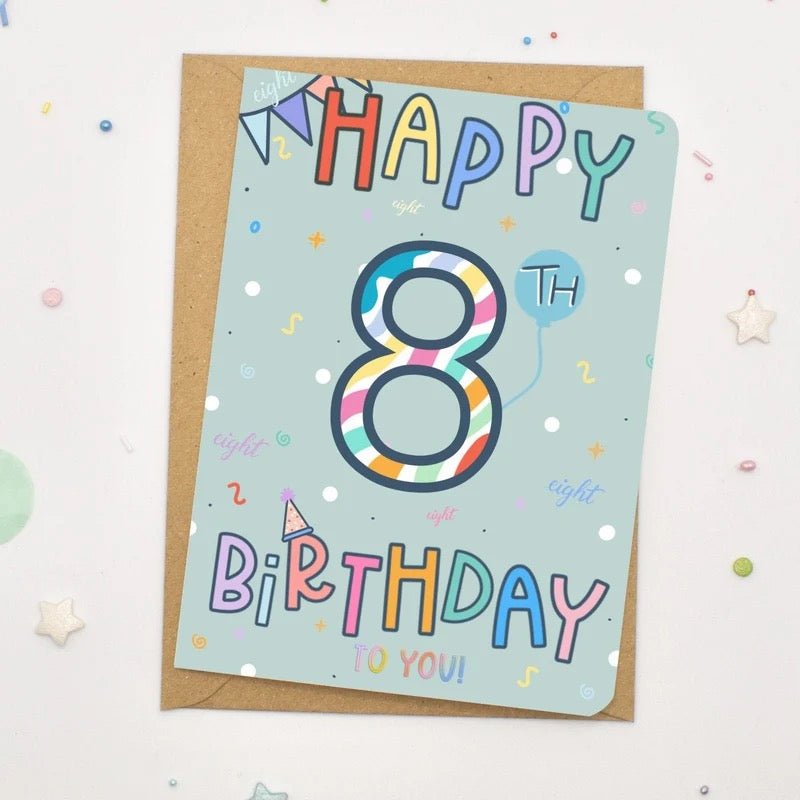 Happy 8th Birthday Card - Scribble &amp; Print Co - Just Makers Rachel of Scribble &amp; Print Co