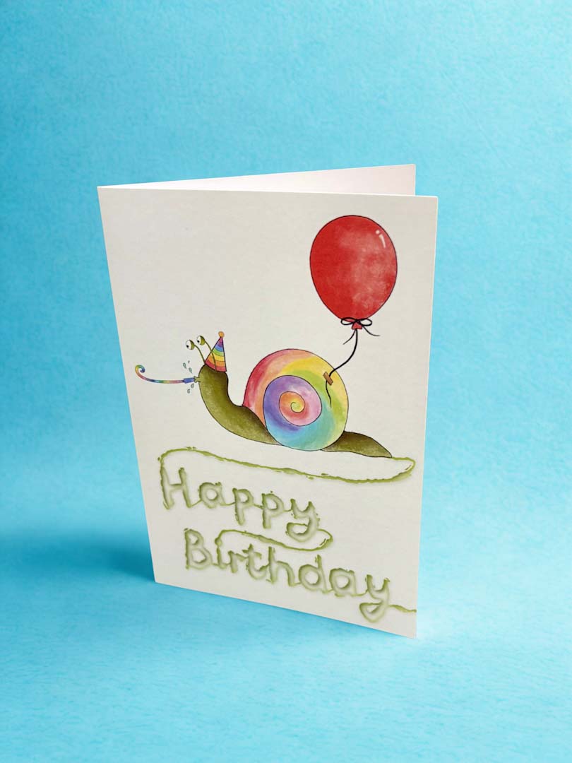 Happy Birthday Snail Greeting Card - Rat Bean Kat_Just Makers