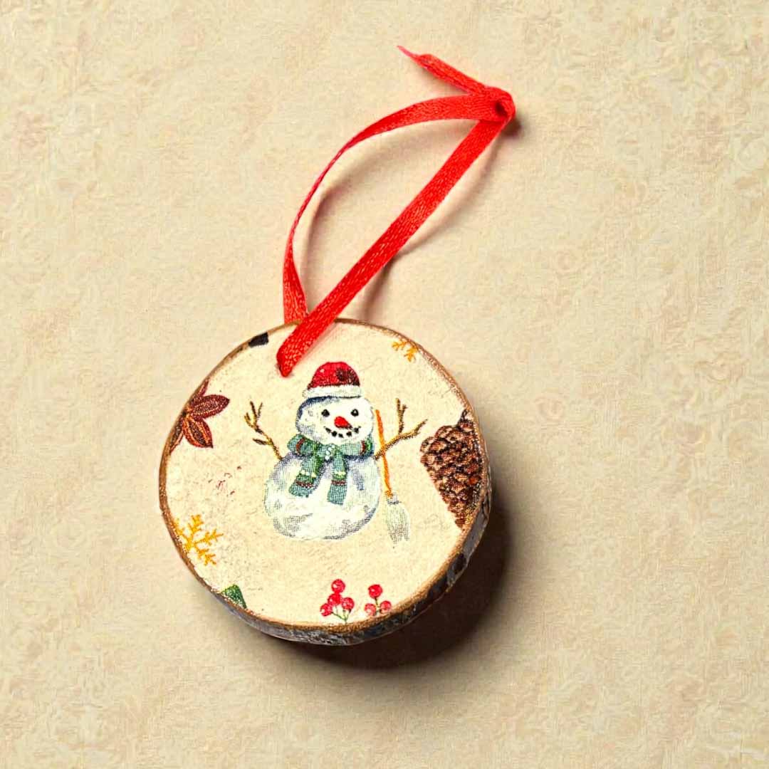 Happy Snowman Christmas Small Log Decoration by Sarah Tustin_Just Makers